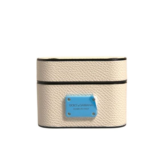 Dolce & Gabbana White Leather Metal Logo Plaque Holder Airpods Men's Case